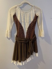 Custom Figure Skating Dress Designer Pat Pearsall Brown/Cream Folk/ Rustic XS-SM