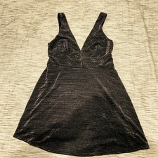 Urban Outfitters Black Sparkly Mini Dress Plunging V-Neck Size Large