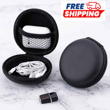 PU Leather Earphone Storage Case Black Hard Travel Bag for Earbuds PIJIWAN