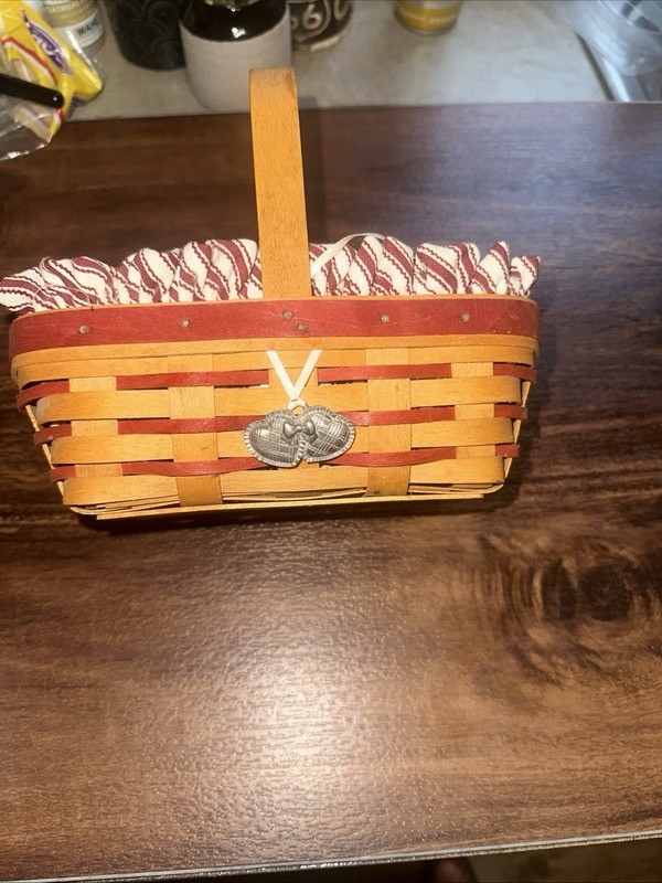 Longaberger Sweetheart Basket Liner Protector Heart Pewter Tie On.  8x5 in 1997.