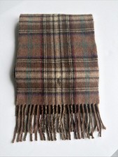 Ralph Lauren 70in Brown Plaid 80 Lambs Wool Scarf With Fringe made in Italy