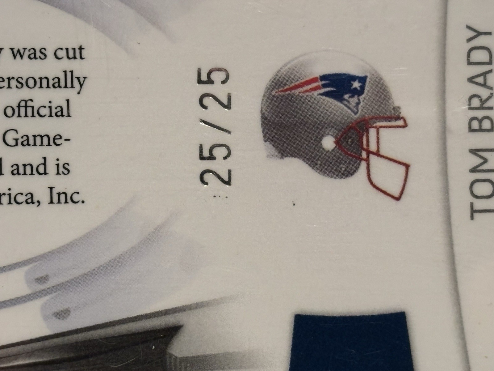 Tom Brady 2009 Panini Prestigious Pros Authentic Game Worn Used Jersey 25/25 view 5