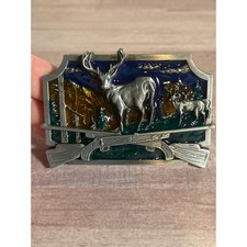 Deer Scenery rifles crossed Belt Buckle Antique silver BG Whitetail hunting USA