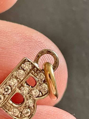 9ct Gold Diamond Initial Letter B Charm Pendant 0.8g Hallmarked - Picture 14 of 15