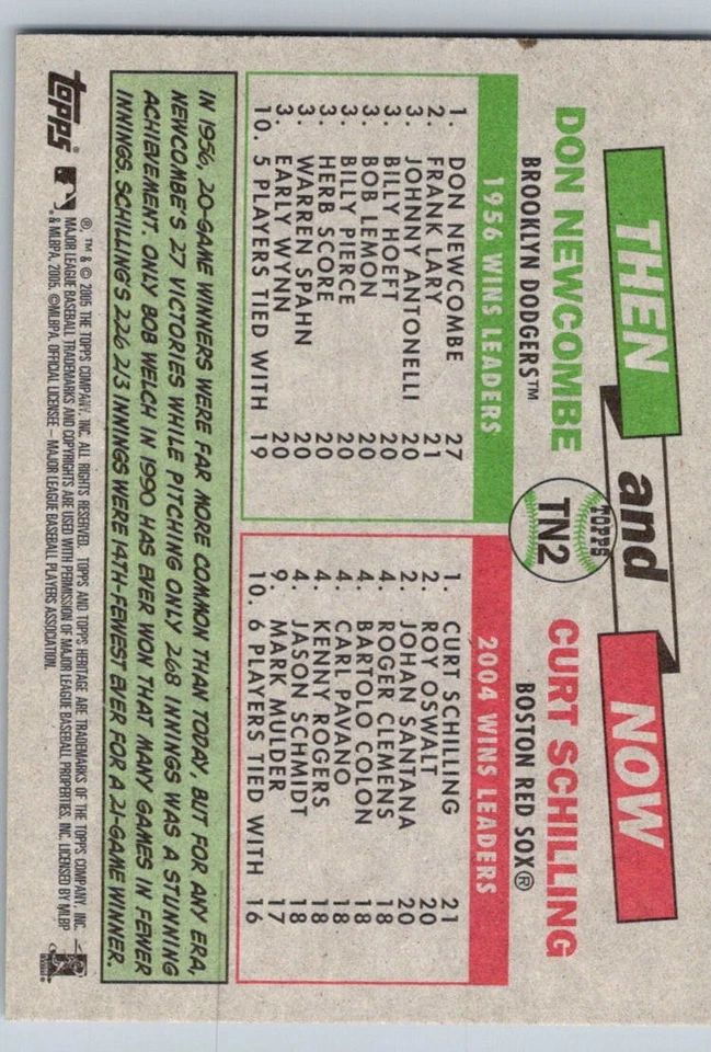 Topps Heritage Then & Now Don Newcombe/Curt Schilling TN2 2005 Foto 2 de 2