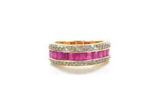 Elegant Ladies' Ring Ruby Baguettes + Diamonds approx. 0.50ct 585 Gold 14C