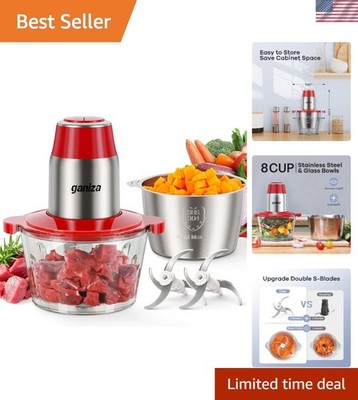 Luxury Electric Food Processor & Meat Grinder with 2 Bowls - 450W Power in Red