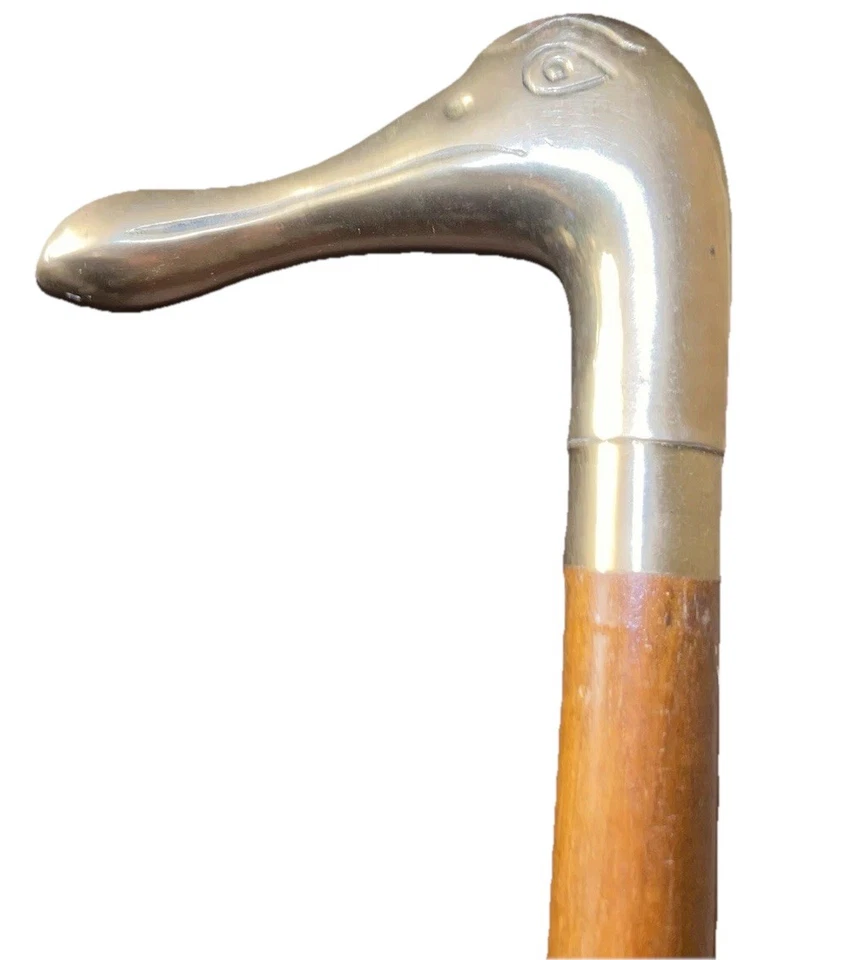 Vintage Brass Duck Head Cane 3pc Wood Walking Stick Travel Collapsible 36” - Image 3 of 4