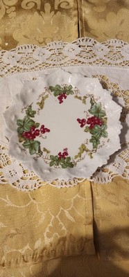 Antique Hand Painted Porcelain Plate W/ Grapes, Currants Scalloped  Collectable 