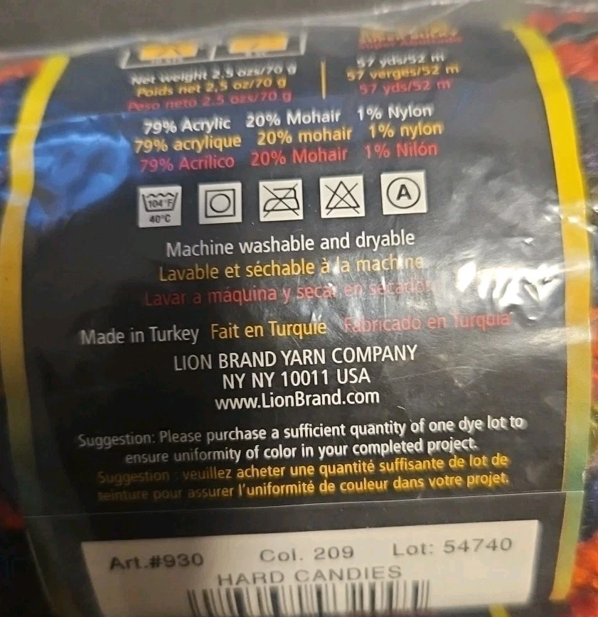 Lion Yarn BOUCLE Knitting Yarn LOT OF 3~ Skeins ~HARD CANDIES ~ 209 # 54740 - Image 4 of 4