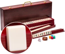 American Mahjong Set – Classic Royale II with Redwood Veneer Case, Wooden Pusher