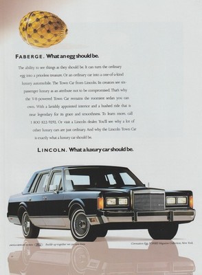 1989 Lincoln Town Car - ''Faberge. What An Egg Should Be''- Sedan - Print Ad Photo