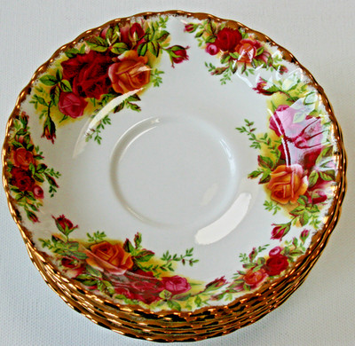4x Vintage 1962 Royal Albert Old Country Roses Untertassen/kleine Teller floral vergoldet