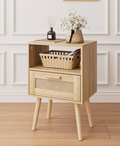 Nightstands, End Table, Rattan Nightstand, Side Table Rattan Decorated Drawers - Picture 5 of 11