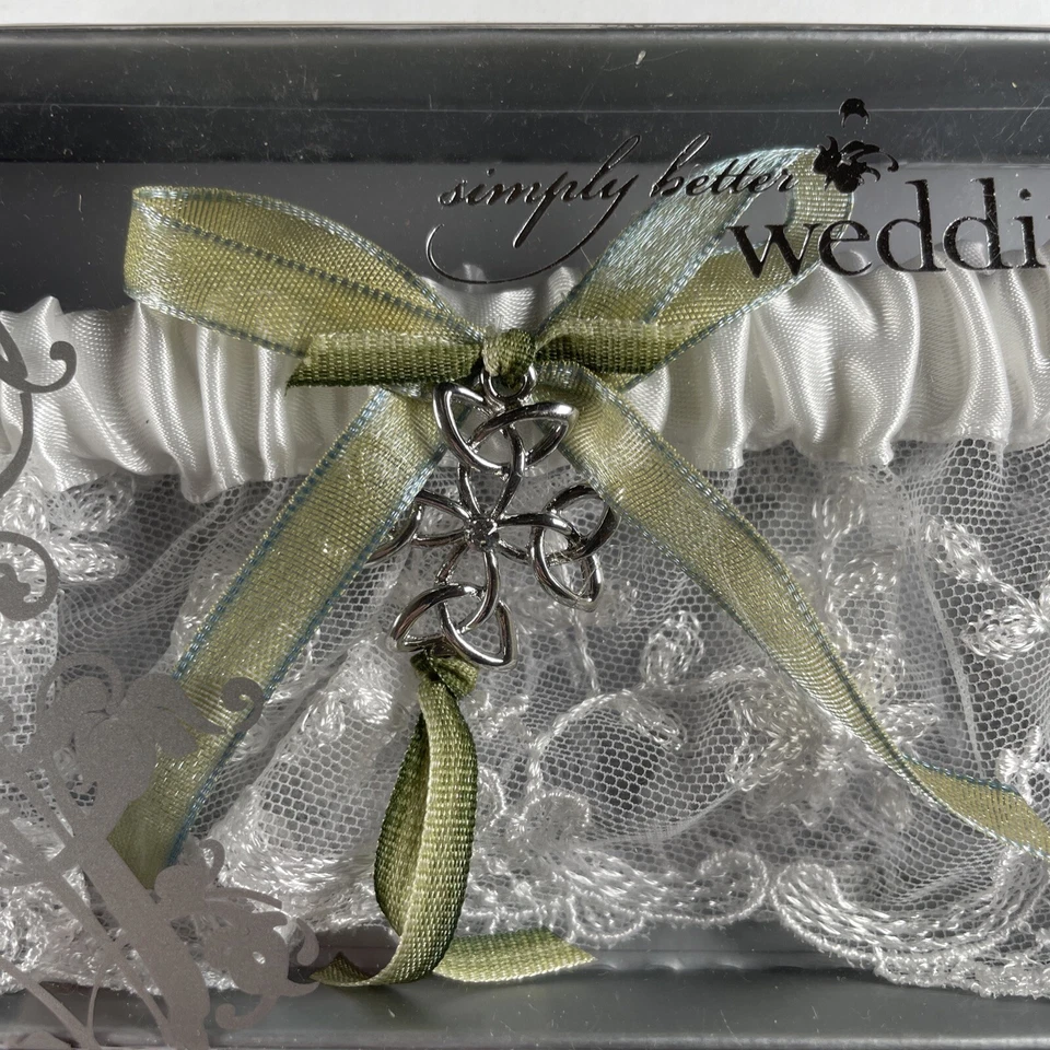 Liguero Blanco Boda Celta Irlandés Verde Encaje Satén Cinta Arco Weddstar Nuevo Foto 2 de 4