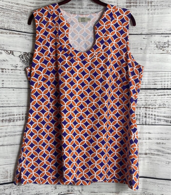 Katherine Way Top Womens plus Sz 2XL  Sleeveless jersey Geo print UPF 50+ Tank