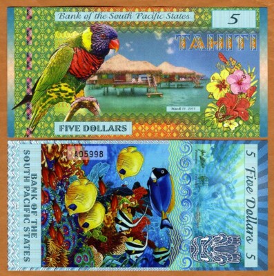South Pacific States, $5 Tahiti 2015, Private Issue Polymer, UNC