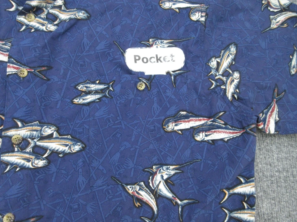 Camisa Gancho Y Aparejos Para Hombre XL Azul Marlín Pez Manga Corta Botón Extra Grande Foto 4 de 4