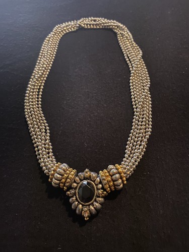 VTG Cookie Lee Necklace Silver Tone Multi Strand Black Faceted Lucite Center - Picture 7 of 15