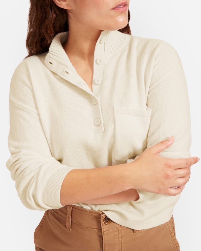 Everlane The ReCashmere Cashmere Button Mockneck Bone Sweater Size