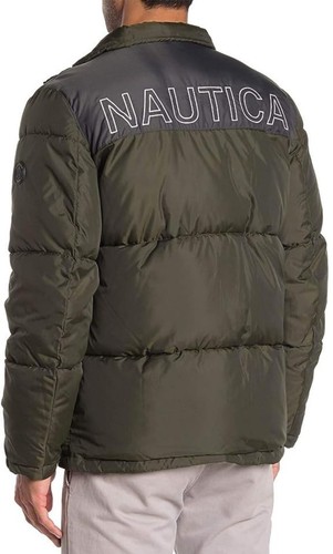 Nautica Men's Water-Resistant Logo XL Olive Hoodie Puffer Jacket NEW! - Picture 4 of 4
