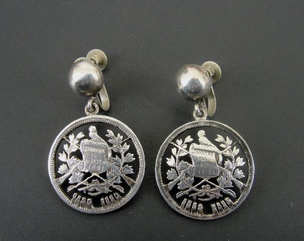 Earrings Silver Cut Solid Silver Coins Vintage Sc… - image 1