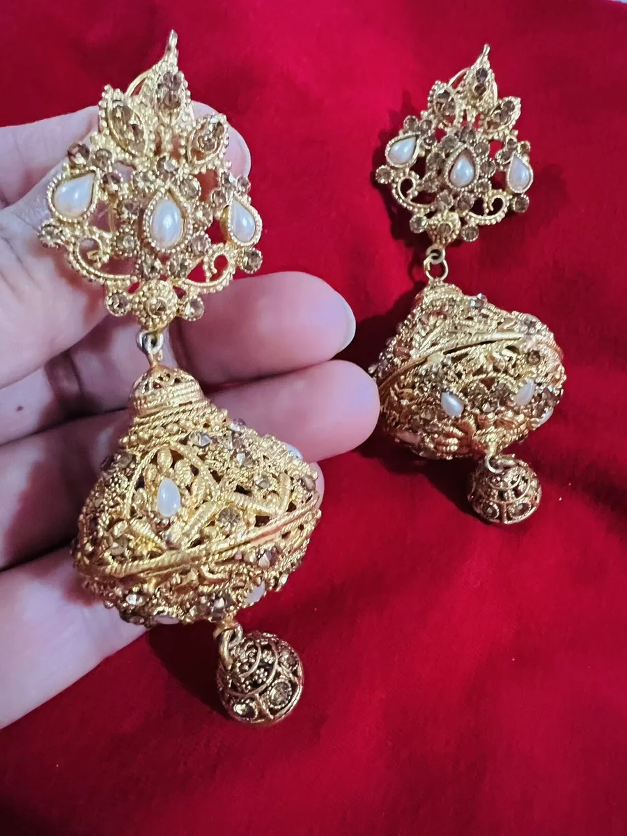 22K Yellow Gold Chandbali Earrings with Kundans & Rubies (26.1gm) – Virani  Jewelers