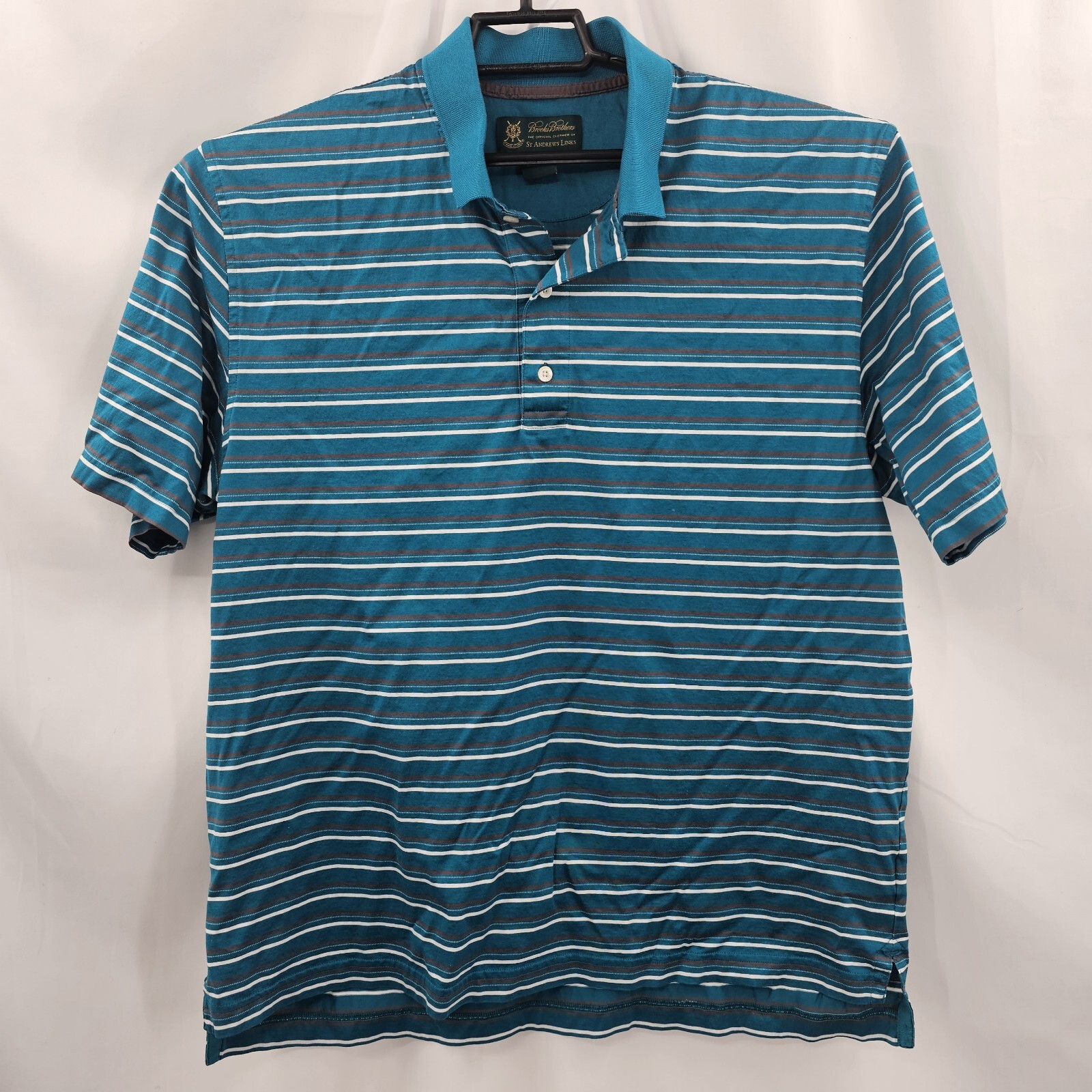Brooks Brothers St. Andrews Links Golf Polo Shirt Men's Large Blue Green Stripe thumbnail 2