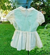 VINTAGE GREEN AND CREAM GIRLS DRESS / SMOCK COMBO CHEST 29 INCHES