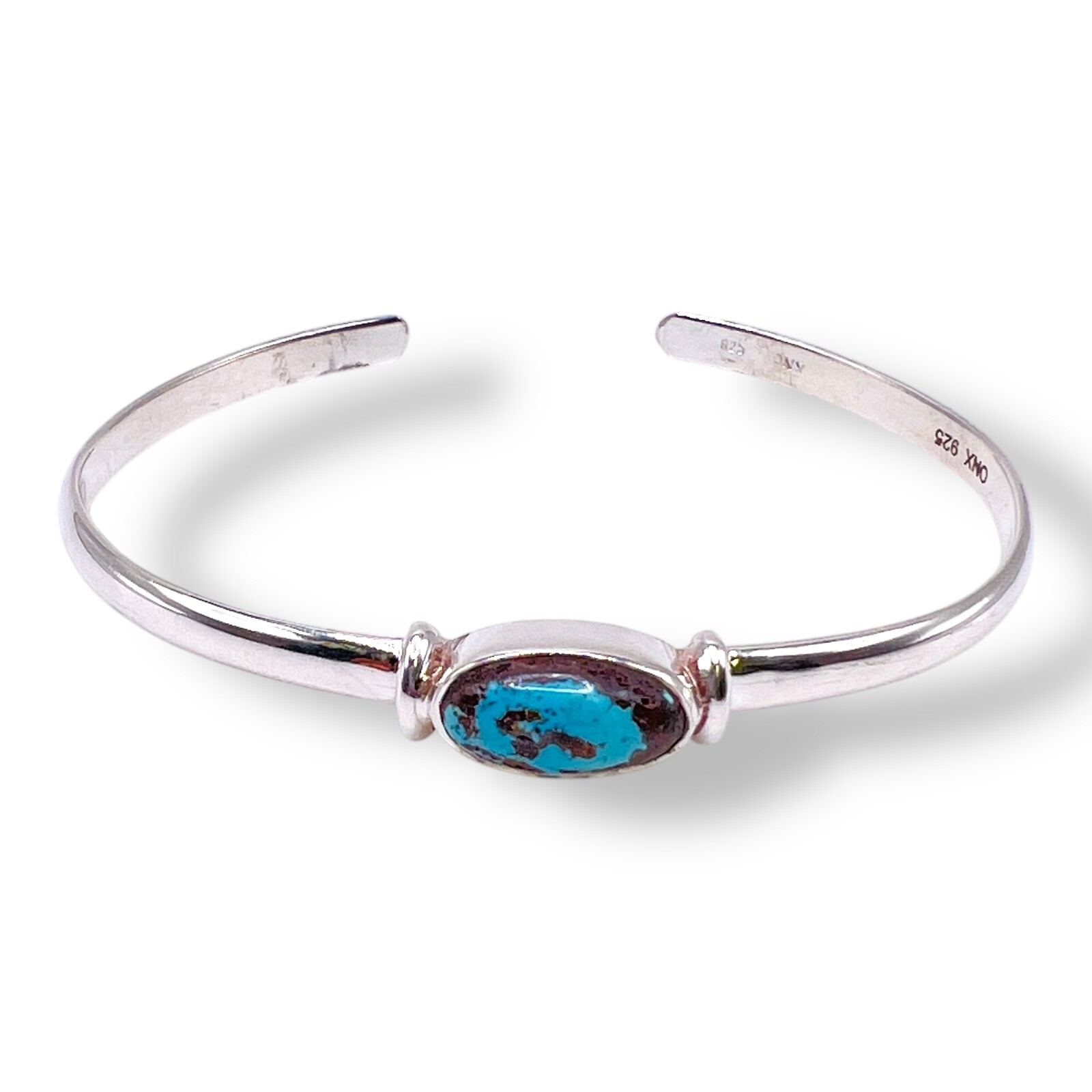 Solid Silver Sterling Turquoise Cuff Bracelet Per… - image 5