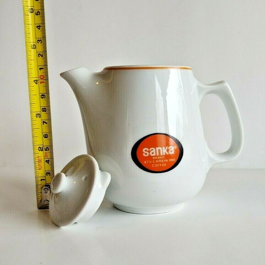 Vintage Sanka Small Coffee Pot Tea Pot Decaffeinated Advertising Made in Japan