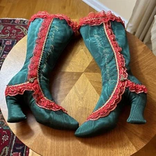 VINTAGE Green HIGH HEEL SHOE CHRISTMAS STOCKING HOLIDAY STILETTO Victorian Style
