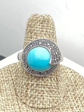Sterling Silver Marcasite Blue Stone Ladies Ring Size 6 3/4 Ring