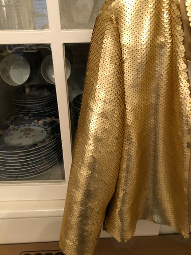 Gold Sequinned Ilana Wolf Evening Jacket Collar, Size 10, Excellent Condition - Picture 4 of 6