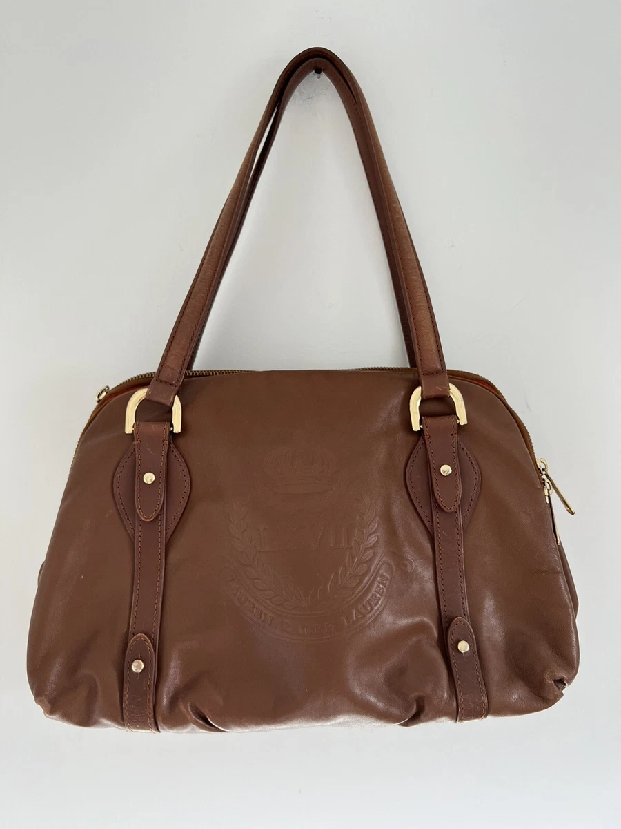 Vintage Ralph Lauren Leather Shoulder Bag Tote Purse Crown  