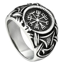 Stainless Steel Men Nordic Viking Vegvisir Compass Ring Biker Wedding Band 7-13