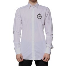 DOLCE & GABBANA Shirt White Cotton Logo Formal Men GOLD Dress 41/US16/L 900usd