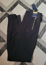 New M S Ladies Black High Rise Leggings With Zipped Hem Size UK 10