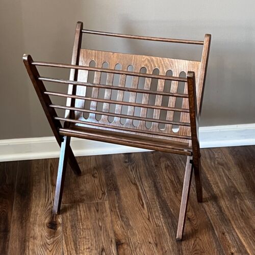 Vintage Mid-Century Danish Modern Style Wood Folding Magazine Rack 21x17.5x11.5