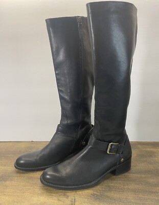 DELMAN SOAR Black Leather Tall Designer Knee High Riding Boots