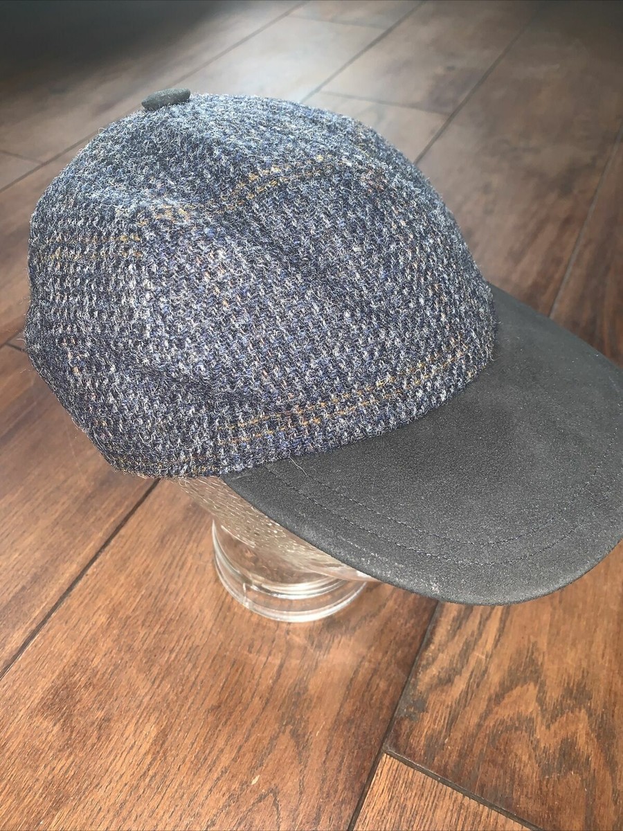 Brooks Brothers Dark Blue Harris Tweed Baseball Cap RRP £115 S or L Leather Brim