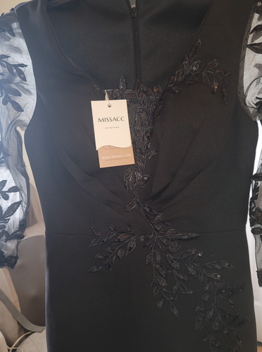 Vestido Missacc Mangas de Encaje Funda/Columna Madre de la Novia Negro Cuello en V Talla 0 - Imagen 3 de 7