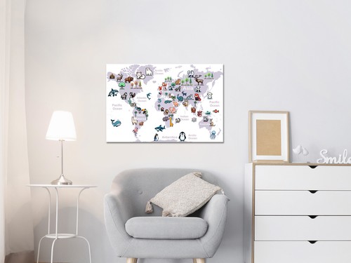 Kids World map Educational Animals Continents Oceans Mounted canvas/ print only - Picture 5 of 8