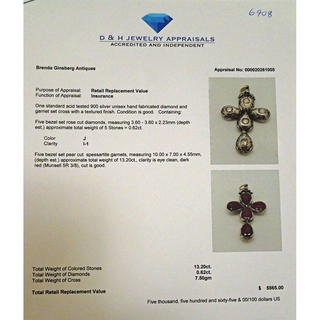 Antique Georgian Cross Pendant Silver Diamonds Garnets Reversible Unisex (6908) image 8