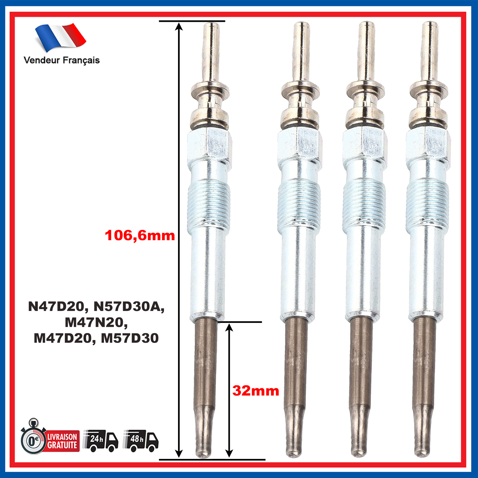 4 Bougies Préchauffage pour Entretien Hivernal BMW X6 E72 xDrive 30d
