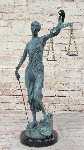 Hot Cast Bronze Sculpture Lady of Blind Justice Scales Sword Marble Base Figure - 第 4/10 張圖片