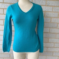 In Cashmere Women's Small 100 Cashmere Teal Crew Neck Pullover Sweater Size S