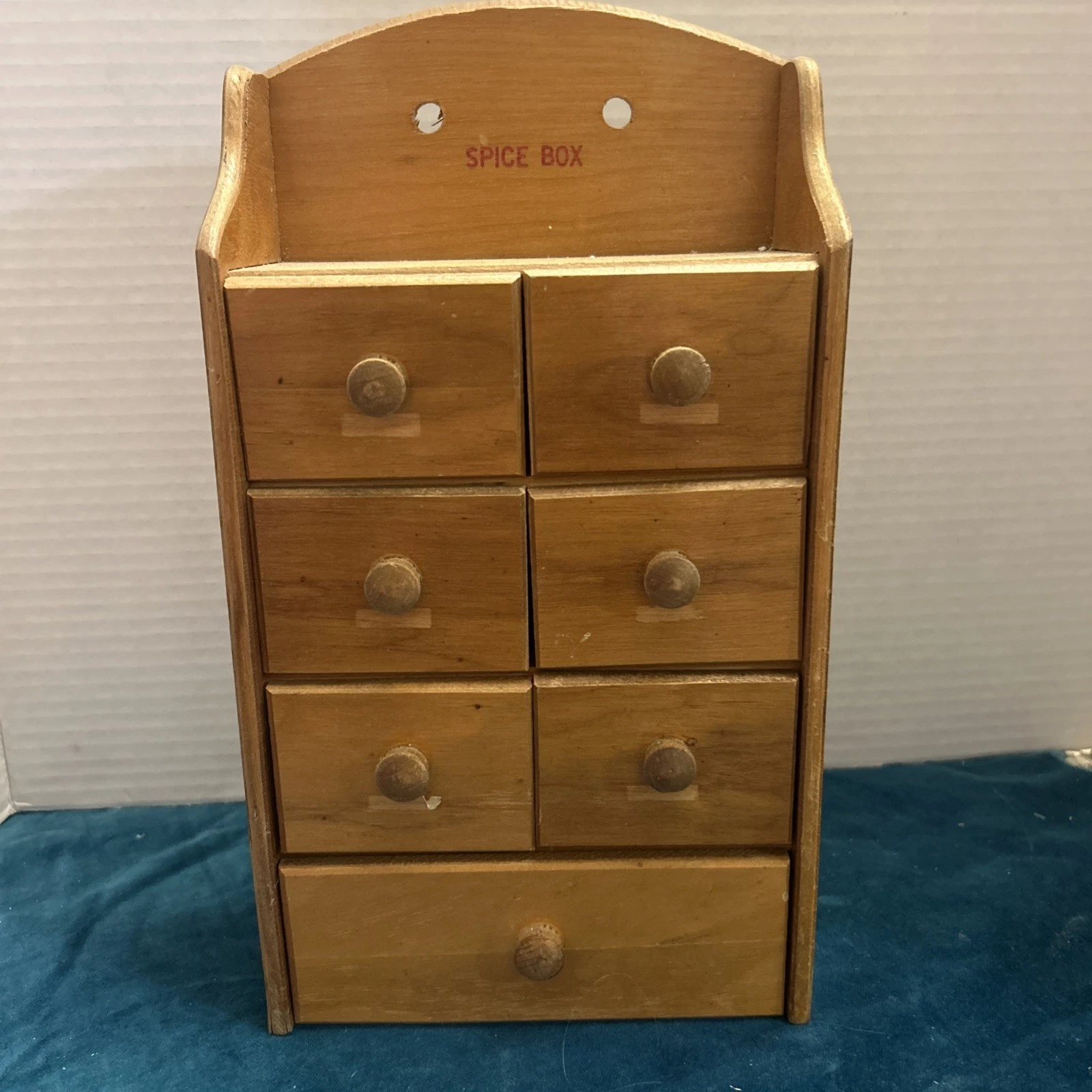 Vintage Wooden Apothecary Spice Cabinet 7 Drawer Wall Hanging Rustic Farmhouse