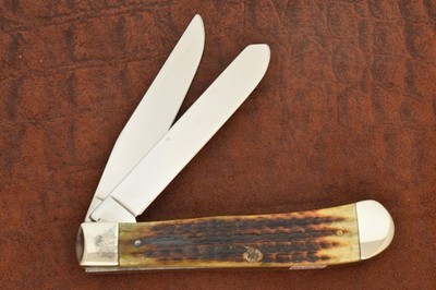 CASE XX USA 2000 SECOND CUT ANTIQUE BONE MELINNIUM TRAPPER KNIFE