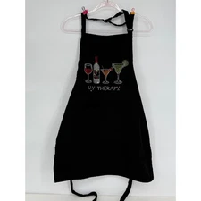 Kaufman Black Apron Rhinestone Drink My Therapy Kitchen Chef Cooking Baking